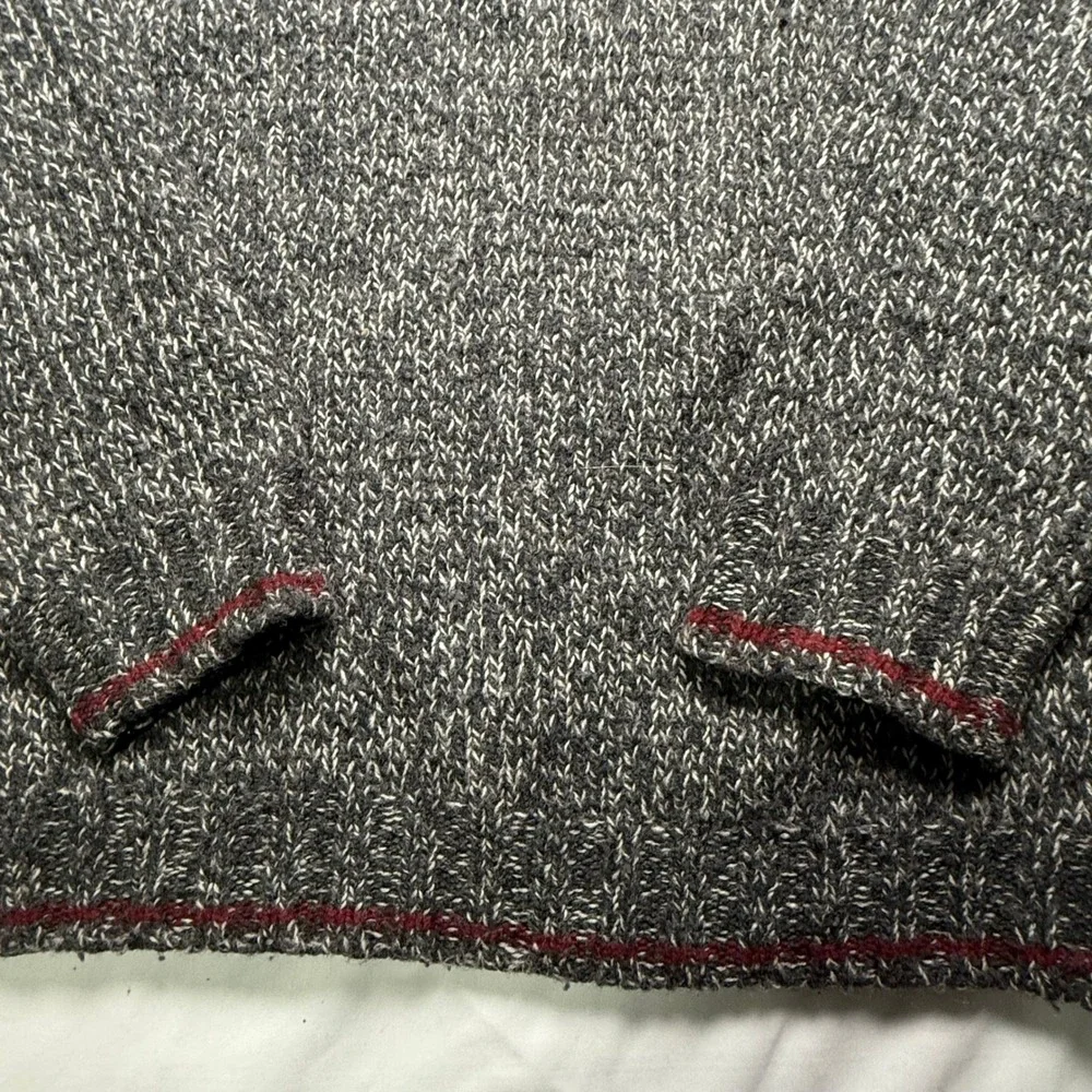 Eddie Bauer Mens Large Wool Blend Marled Knit Crewneck Sweater Grey Red Chunky - Picture 2 of 6